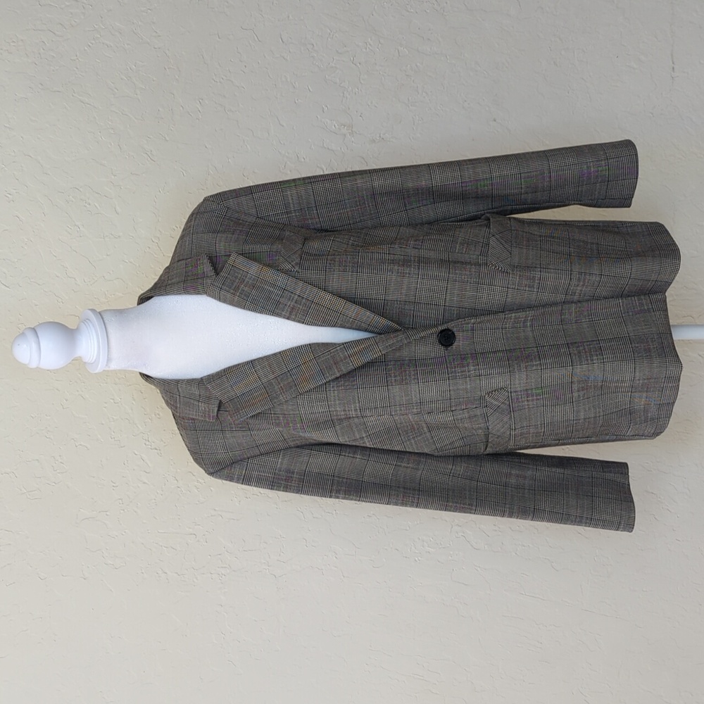 💎 Lime Black Houndstooth Blazer Work Plaid Suit Jacket Size Large - Flawed Gem